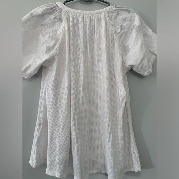 Lucky Brand Knit V-neck Short Sleeve Top Blouse Flowy Hippie Boho White Size M - Picture 7 of 8